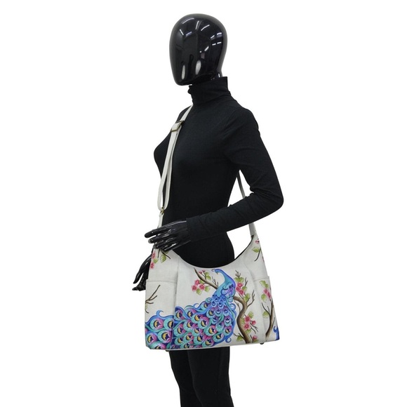White Large Shoulder Hobo - 8082 Anna by Anuschka Peacock purse bag - Picture 2 of 15